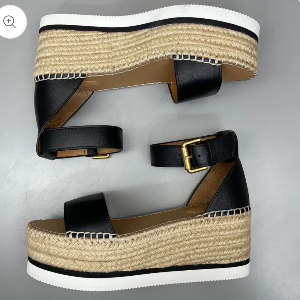 SEE BY CHLOÉ Glyn Flatform Espadrilles Black leather Platform sandal - Picture 6 of 10